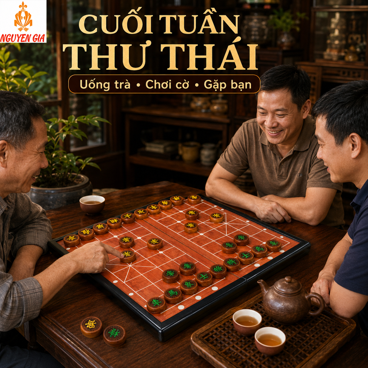 Bộ Cờ Tướng Gỗ Hương Gấp 52×50cm – Quân Gỗ Khắc Nổi 3,8cm