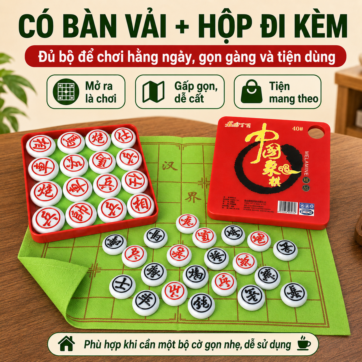 Bộ Cờ Tướng Nhựa Đặc Melamine Giả Ngọc Bền Đẹp, Chắc Tay