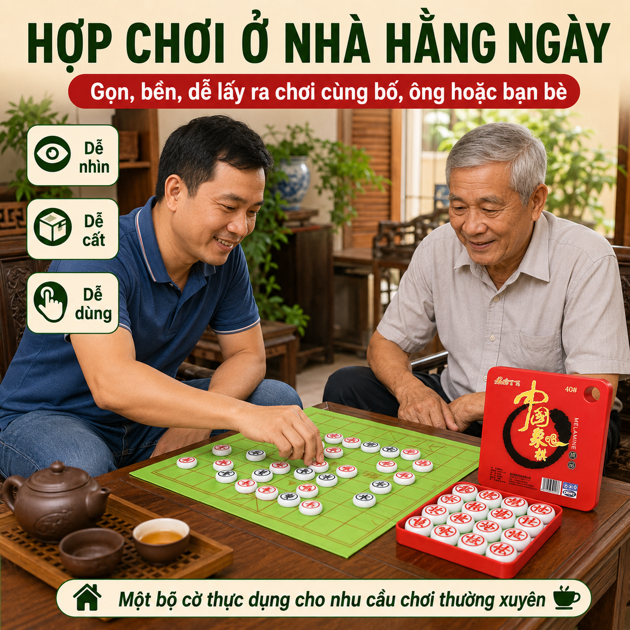 Bộ Cờ Tướng Nhựa Đặc Melamine Giả Ngọc Bền Đẹp, Chắc Tay