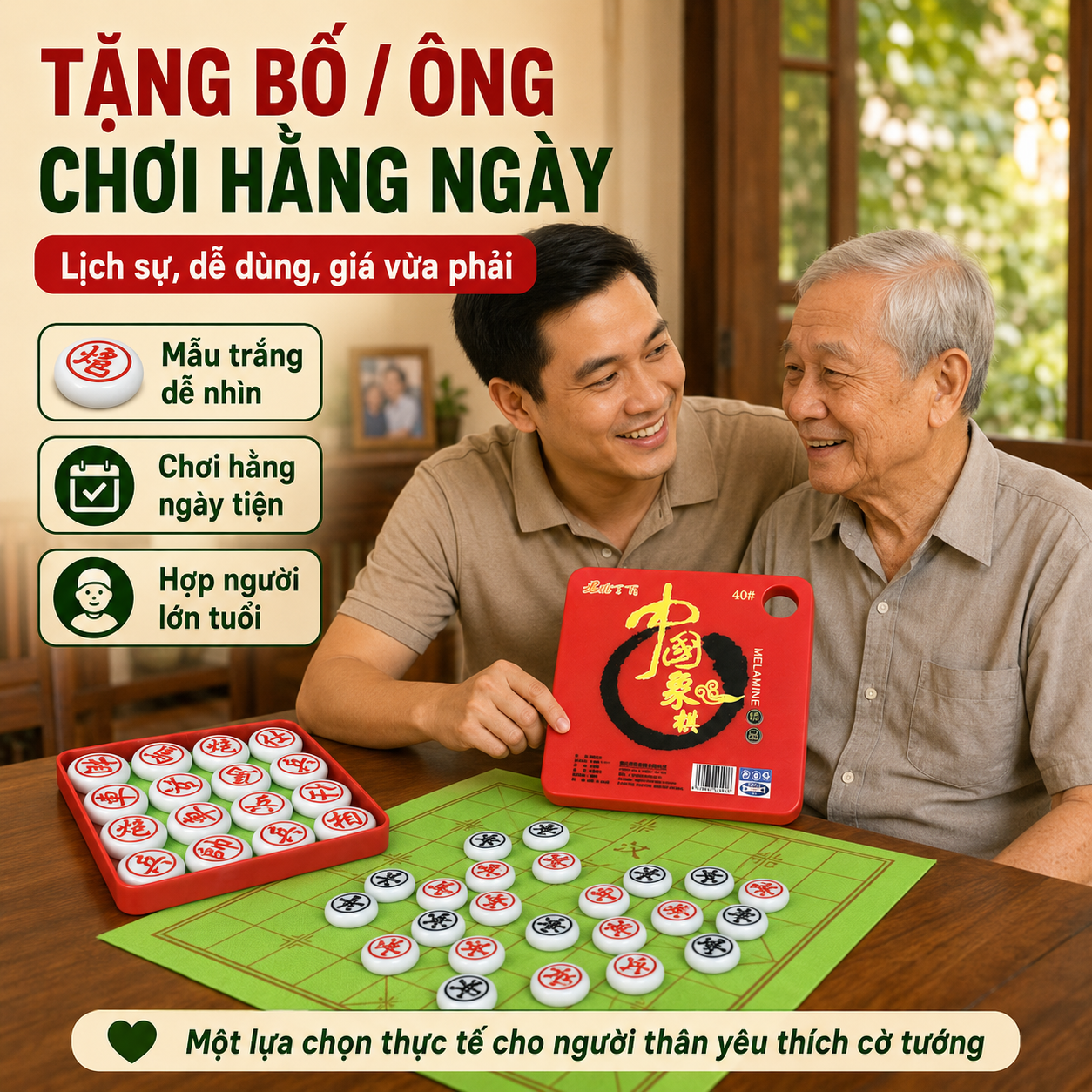 Bộ Cờ Tướng Nhựa Đặc Melamine Giả Ngọc Bền Đẹp, Chắc Tay