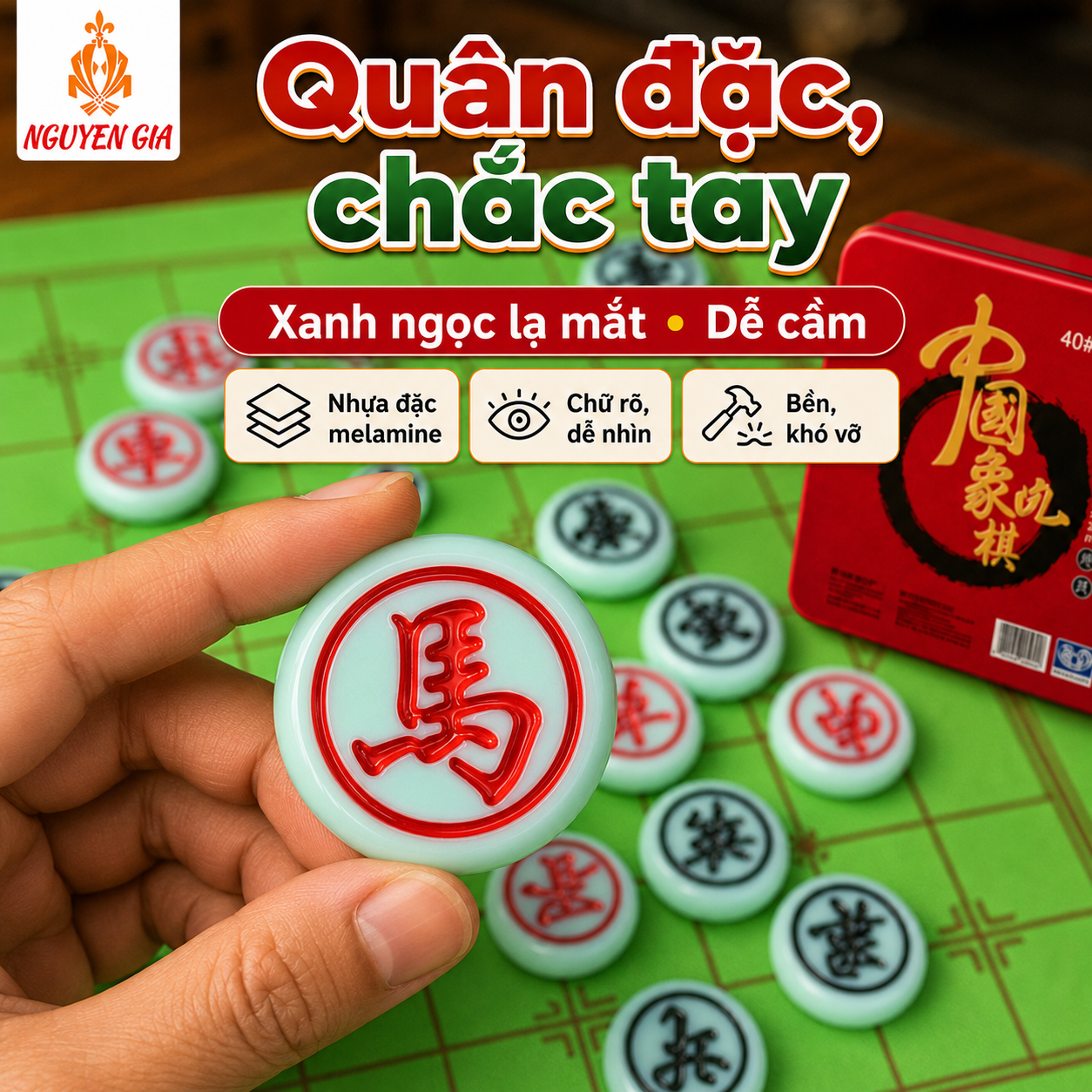 Bộ Cờ Tướng Nhựa Đặc Melamine Xanh Ngọc Giá Hợp Lý