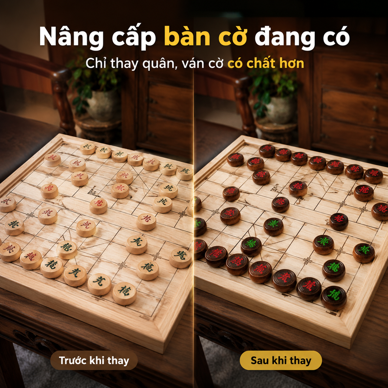 Quân Cờ Tướng Gỗ Bách Xanh 4cm Có Mùi Thơm Nhẹ