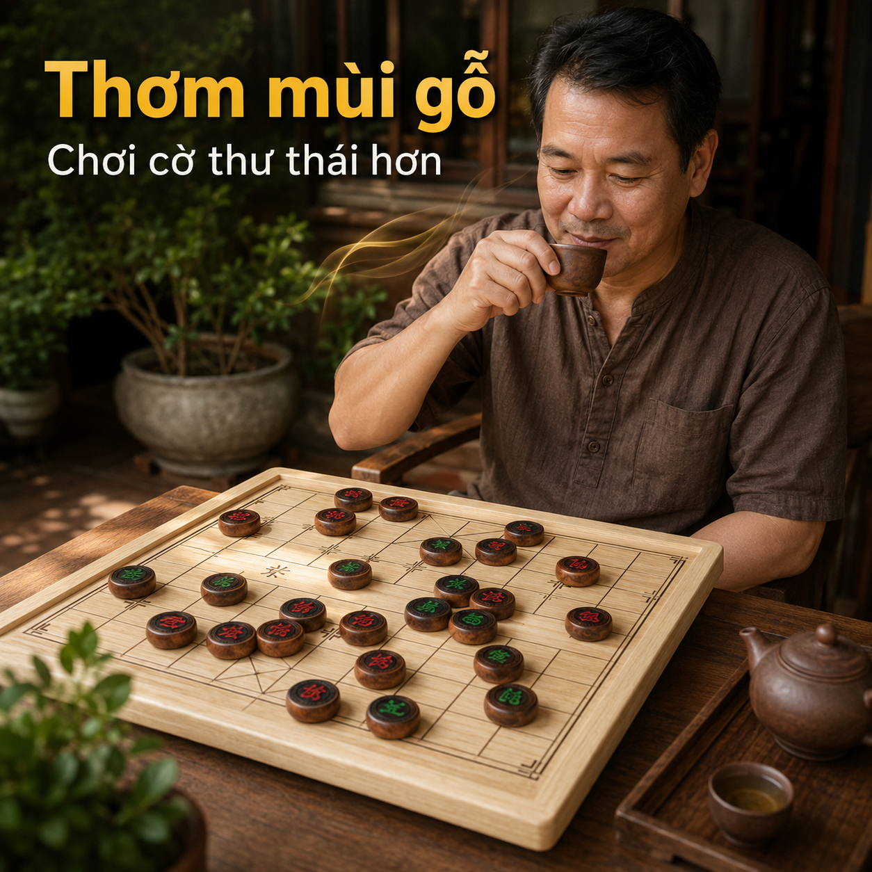 Quân Cờ Tướng Gỗ Bách Xanh 4cm Có Mùi Thơm Nhẹ