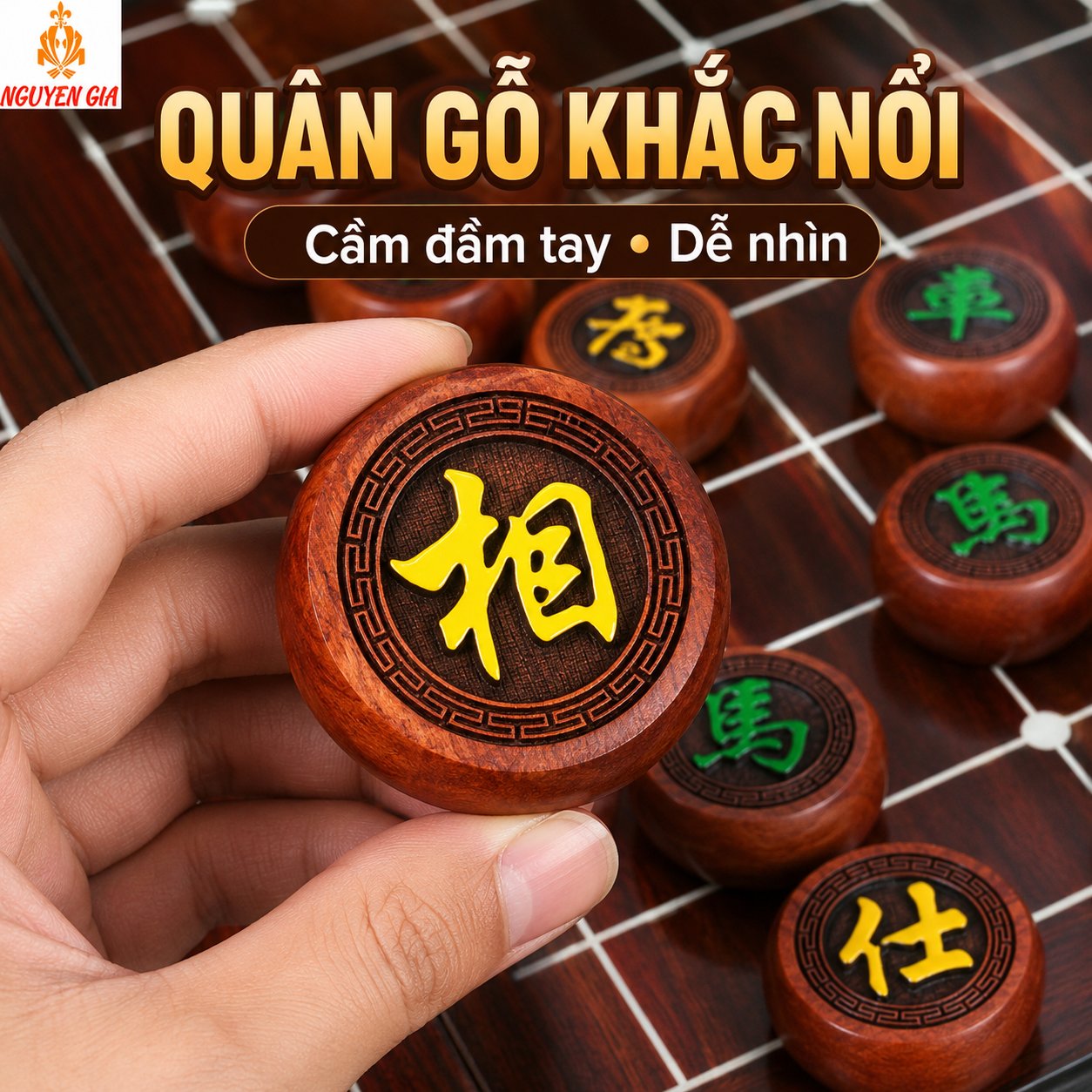 Quân Cờ Tướng 2 Mặt Gỗ Hương Khắc Nổi Đường Kính 4cm
