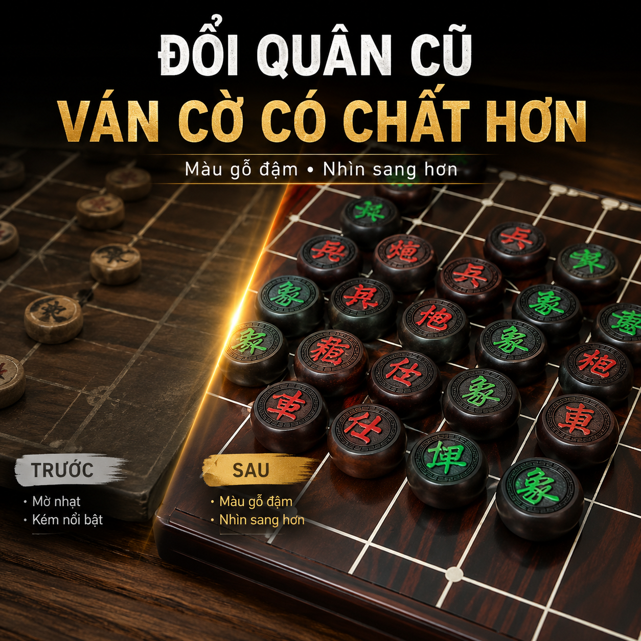 Quân Cờ Tướng Gỗ Trắc 4cm Tiện Gù Tang Trống, Cầm Đầm Tay