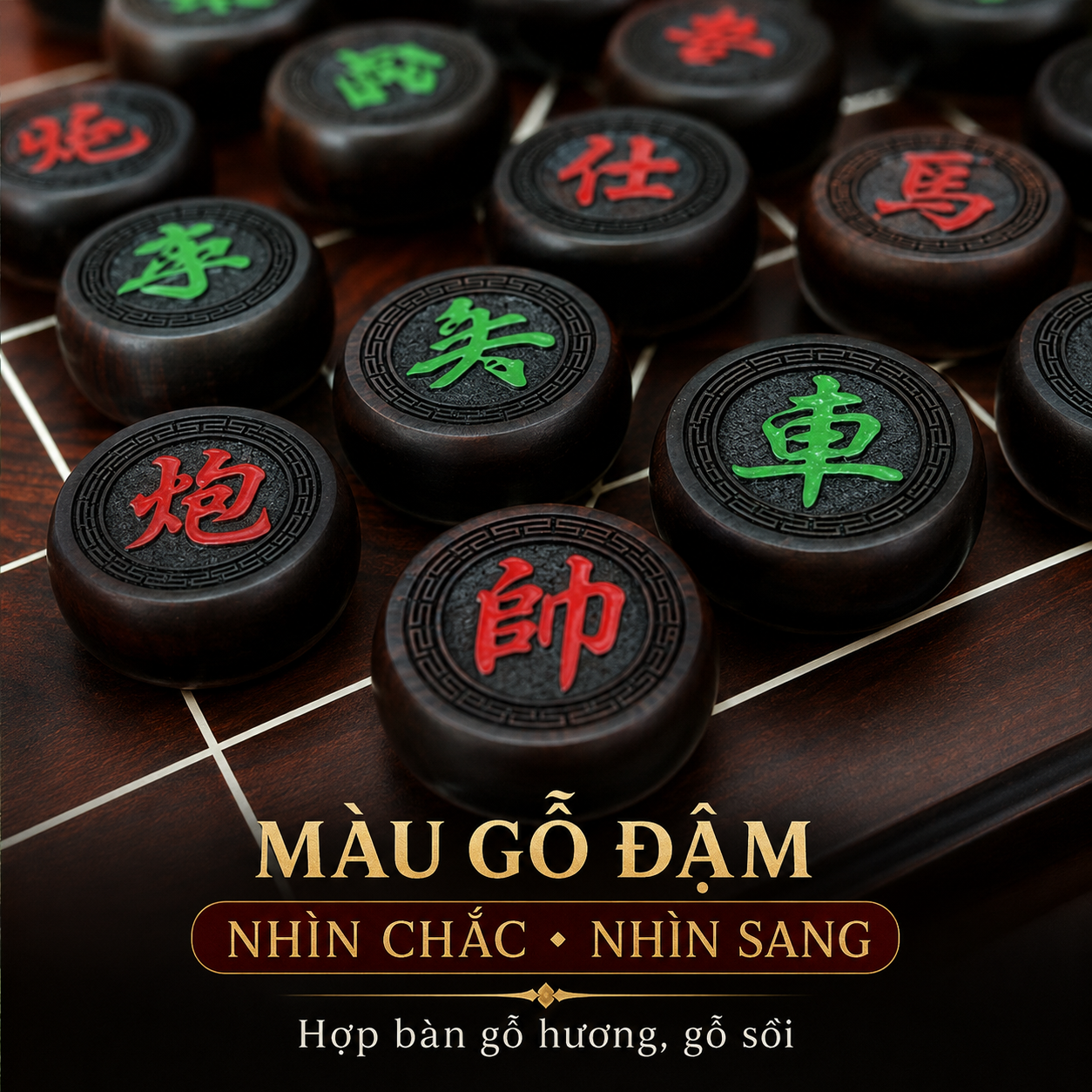 Quân Cờ Tướng Gỗ Trắc 4cm Tiện Gù Tang Trống, Cầm Đầm Tay