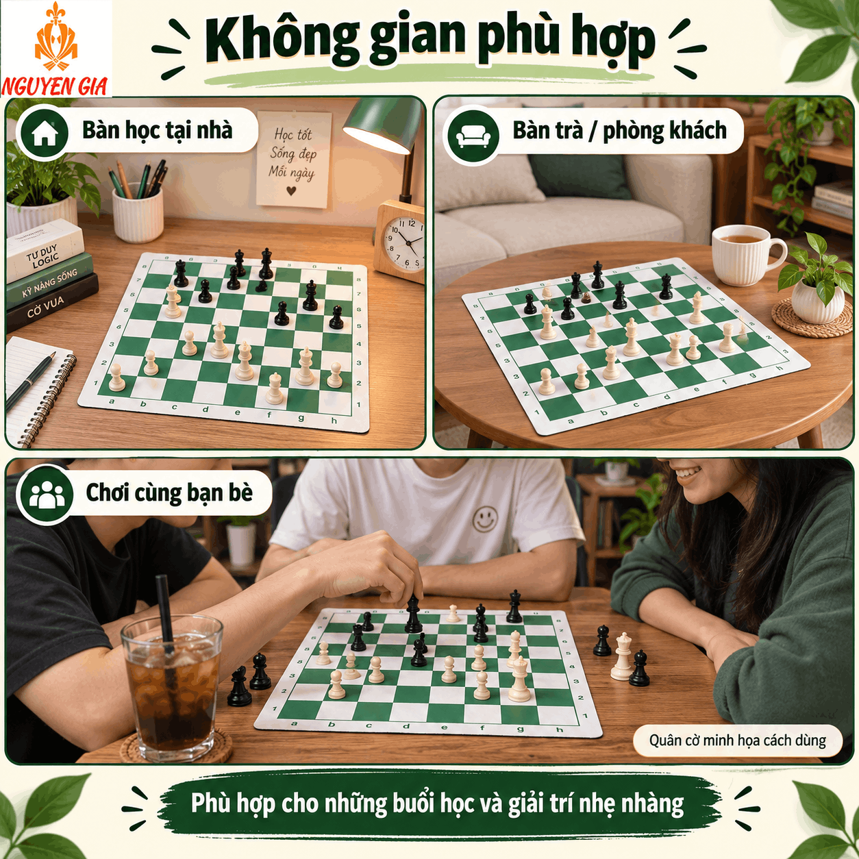 Bàn cờ vua PU 42 × 42 cm, ô 5 cm, Có Túi Zip