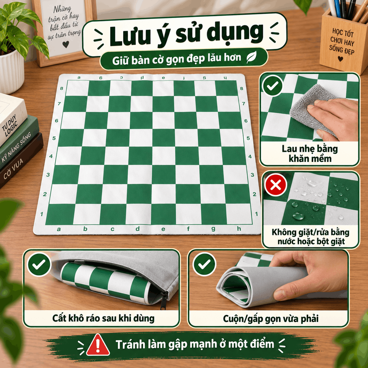 Bàn cờ vua PU 42 × 42 cm, ô 5 cm, Có Túi Zip