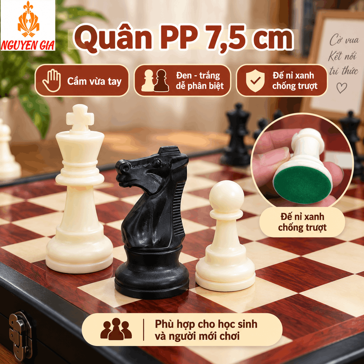 Bộ Cờ Vua Bàn Gỗ Hương – Quân PP 7,5cm