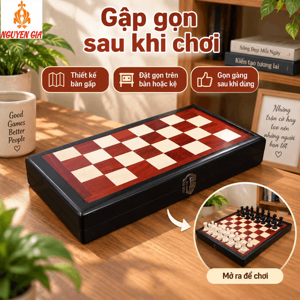 Bộ Cờ Vua Bàn Gỗ Hương – Quân PP 7,5cm