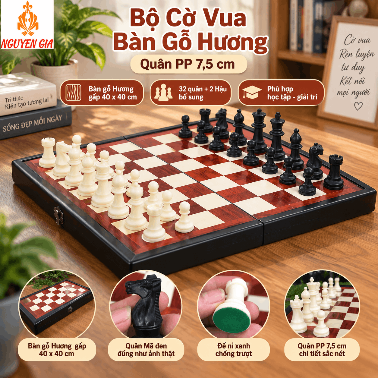 Bộ Cờ Vua Bàn Gỗ Hương – Quân PP 7,5cm