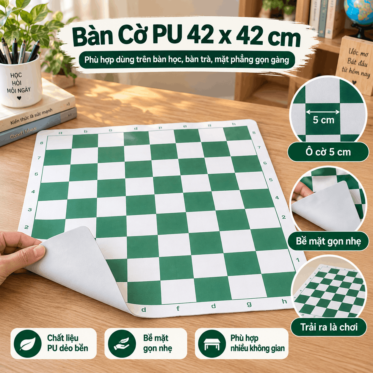 Bộ Cờ Vua Cho Học Sinh – Bàn PU 42cm, Quân PP 9,5cm