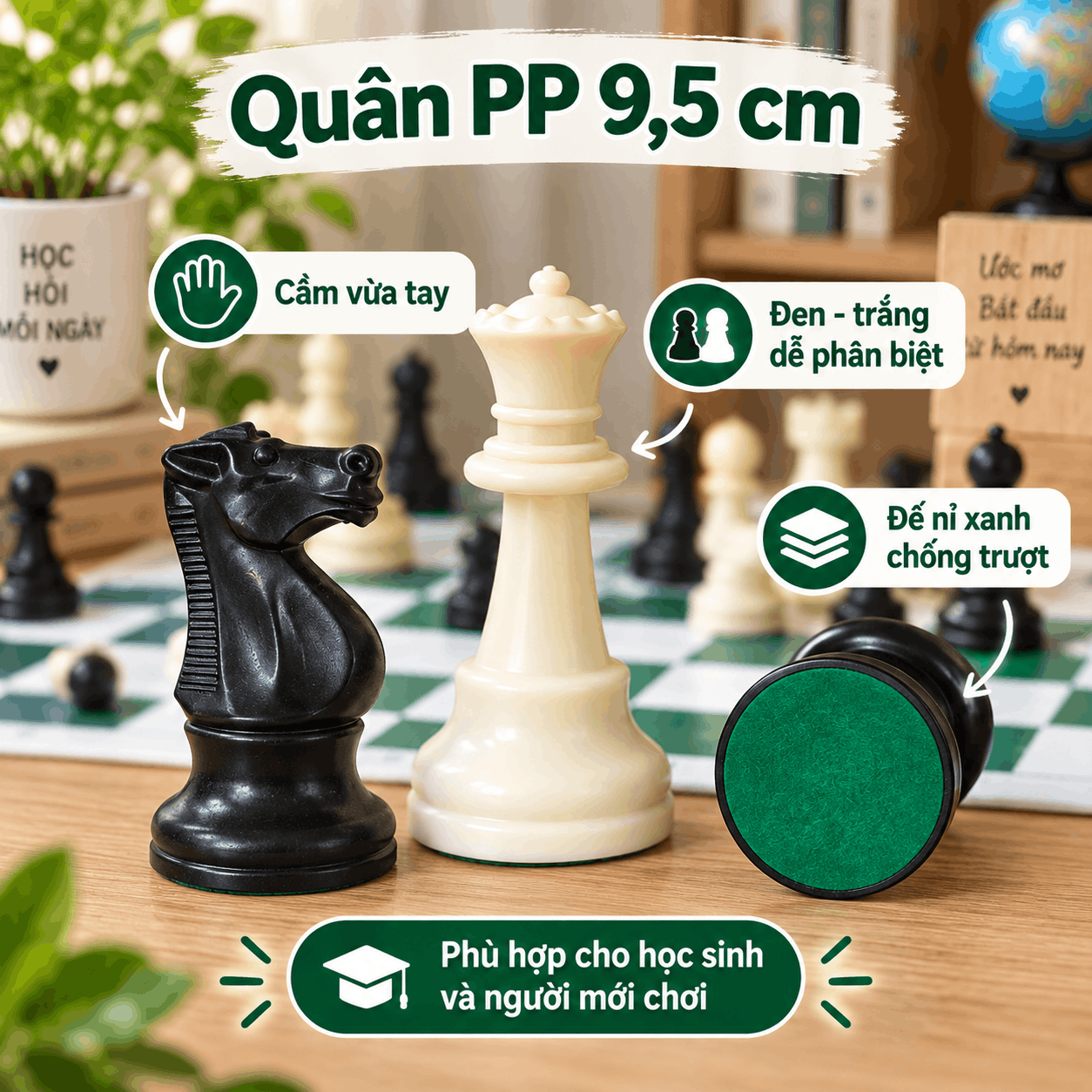 Bộ Cờ Vua Cho Học Sinh – Bàn PU 42cm, Quân PP 9,5cm