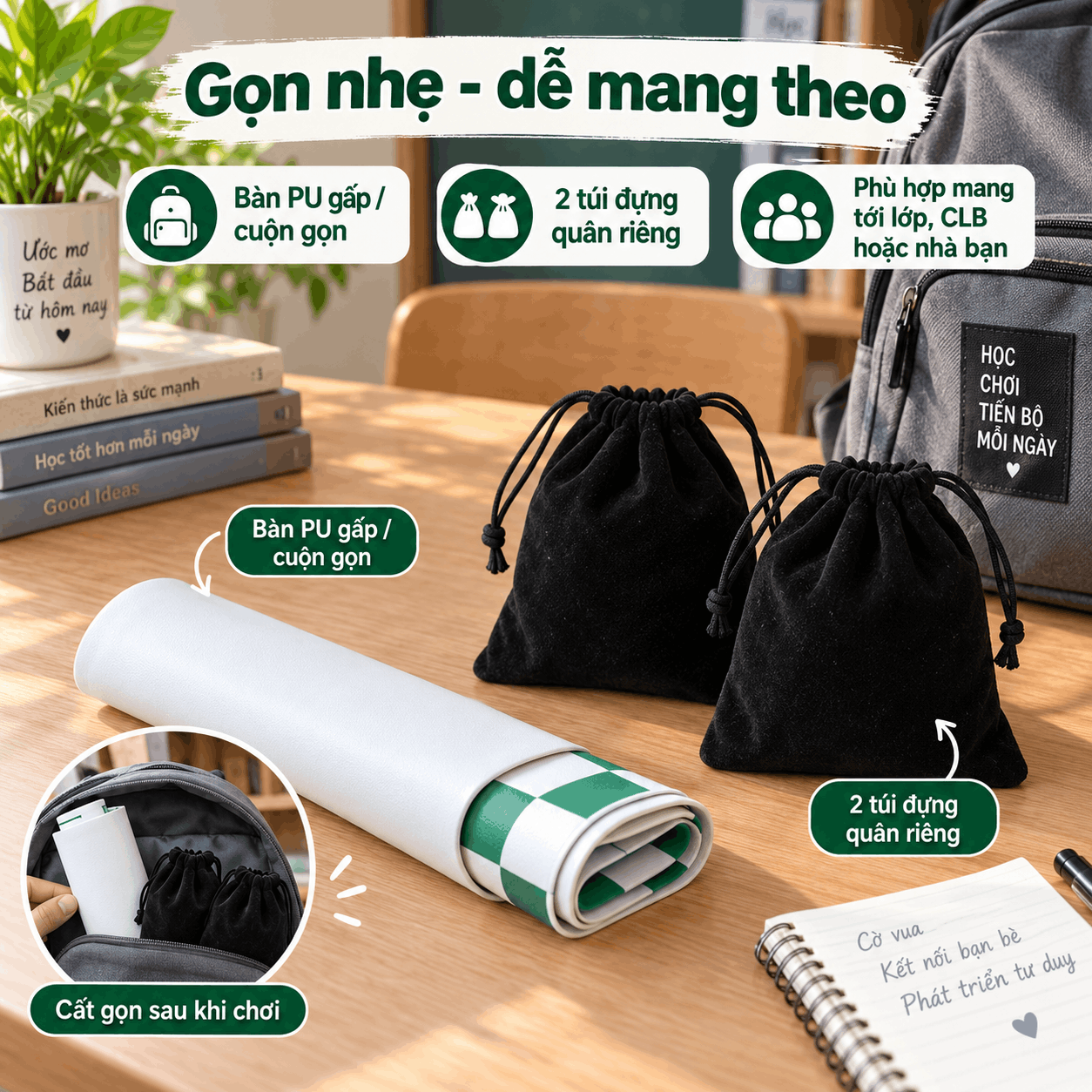 Bộ Cờ Vua Cho Học Sinh – Bàn PU 42cm, Quân PP 9,5cm