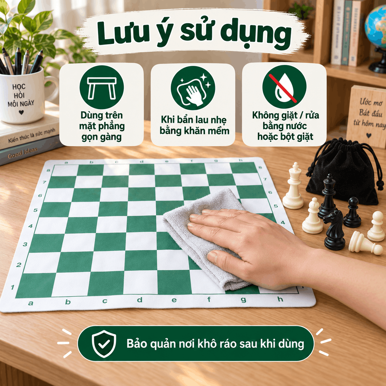 Bộ Cờ Vua Cho Học Sinh – Bàn PU 42cm, Quân PP 9,5cm