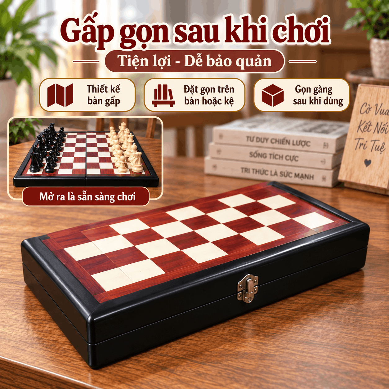 Bộ Cờ Vua Gỗ Hương – Quân Mica Đặc 9,5cm