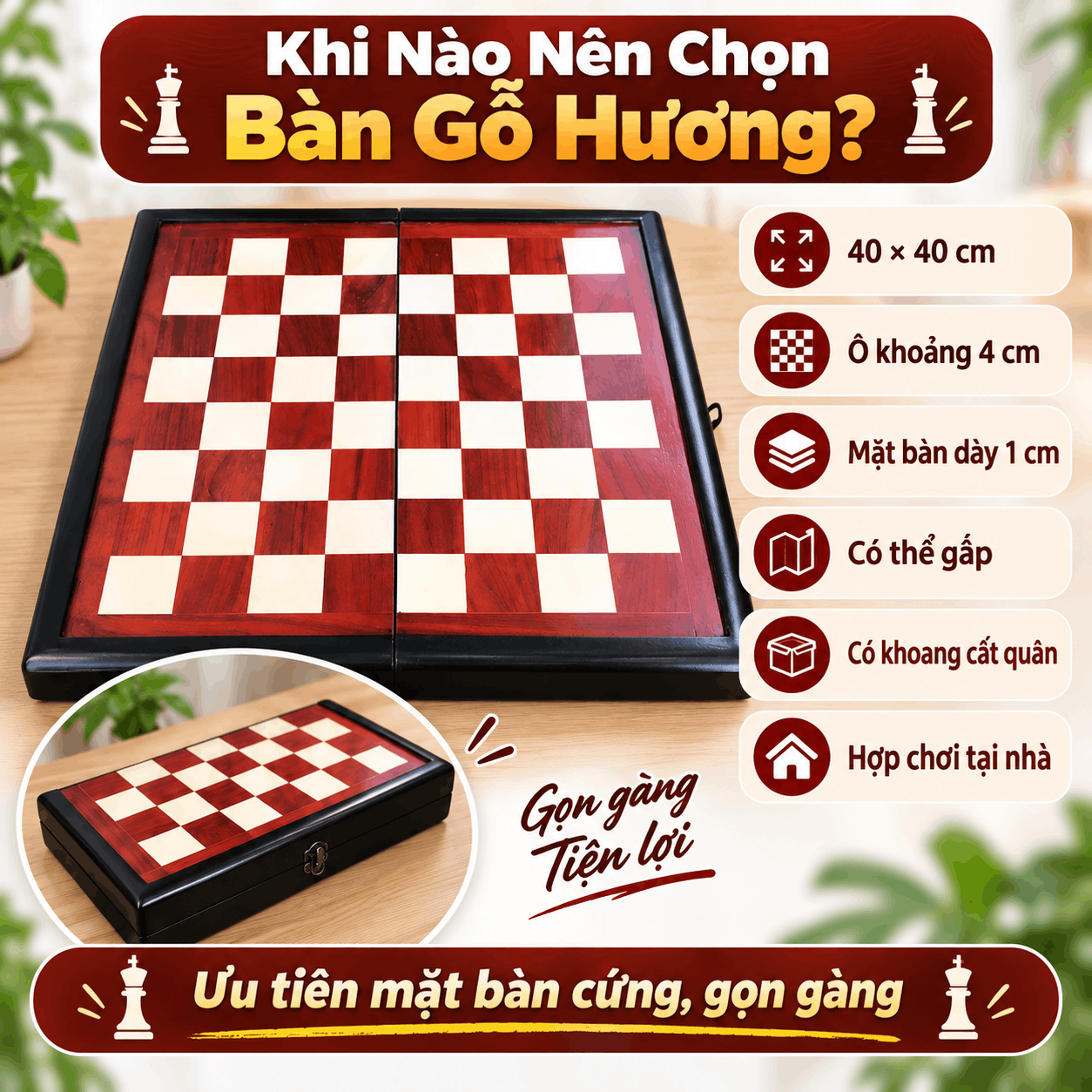 C&aacute;c Mẫu B&agrave;n Cờ Vua Phổ Biến: PU Hay Gỗ Hương?