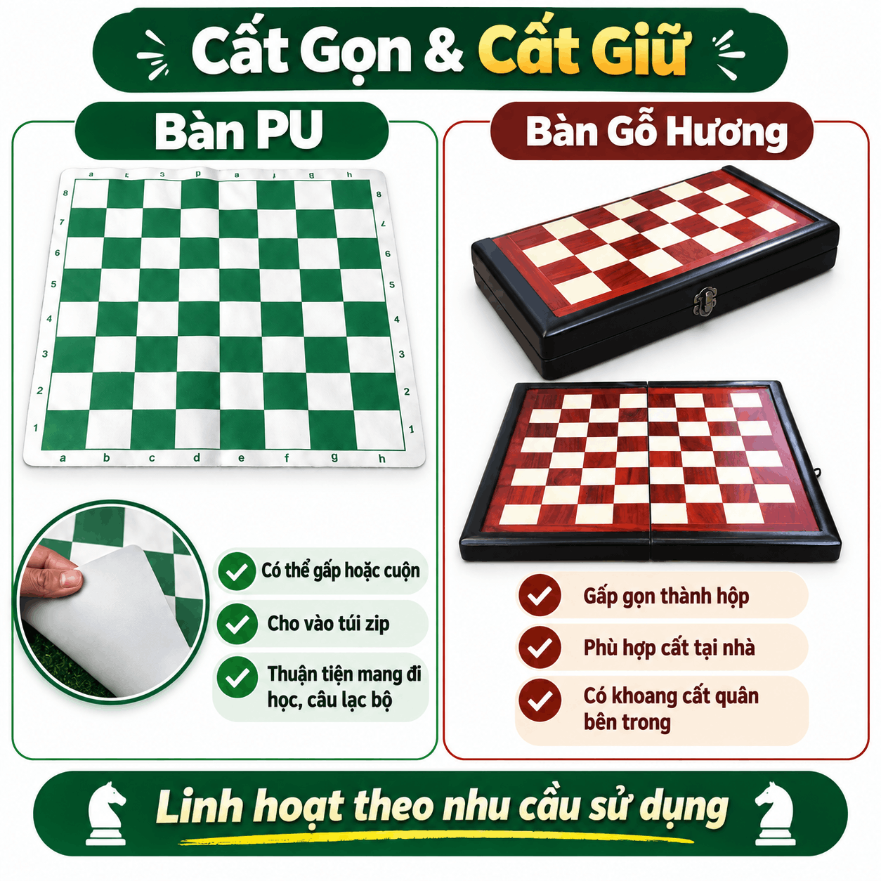 C&aacute;c Mẫu B&agrave;n Cờ Vua Phổ Biến: PU Hay Gỗ Hương?