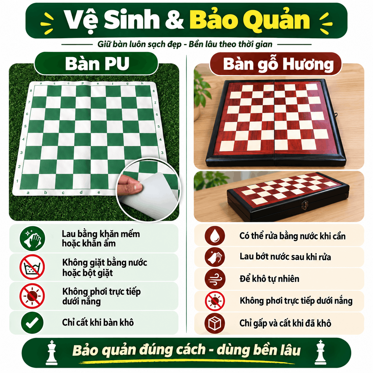 C&aacute;c Mẫu B&agrave;n Cờ Vua Phổ Biến: PU Hay Gỗ Hương?