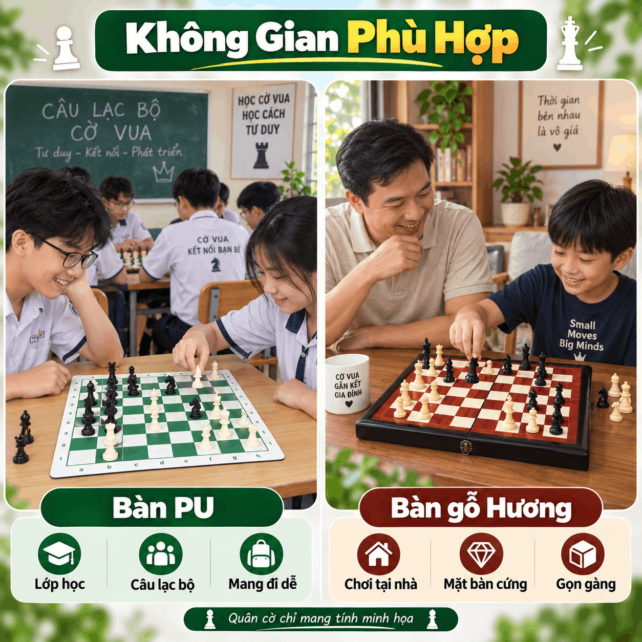 C&aacute;c Mẫu B&agrave;n Cờ Vua Phổ Biến: PU Hay Gỗ Hương?