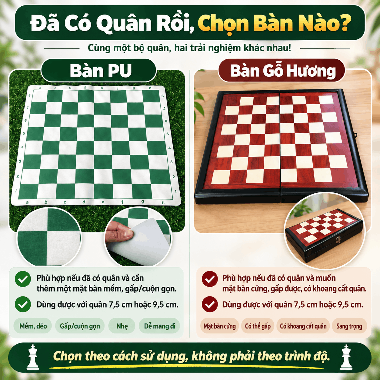 C&aacute;c Mẫu B&agrave;n Cờ Vua Phổ Biến: PU Hay Gỗ Hương?