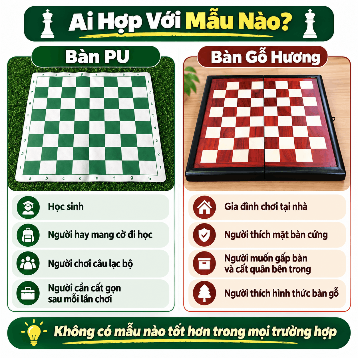C&aacute;c Mẫu B&agrave;n Cờ Vua Phổ Biến: PU Hay Gỗ Hương?