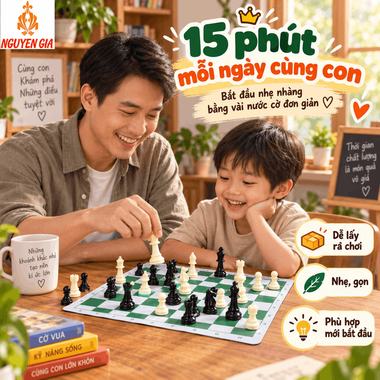15 Ph&uacute;t C&ugrave;ng Con: C&aacute;ch Chơi Cờ Vua Nhẹ Nh&agrave;ng C&ugrave;ng Trẻ