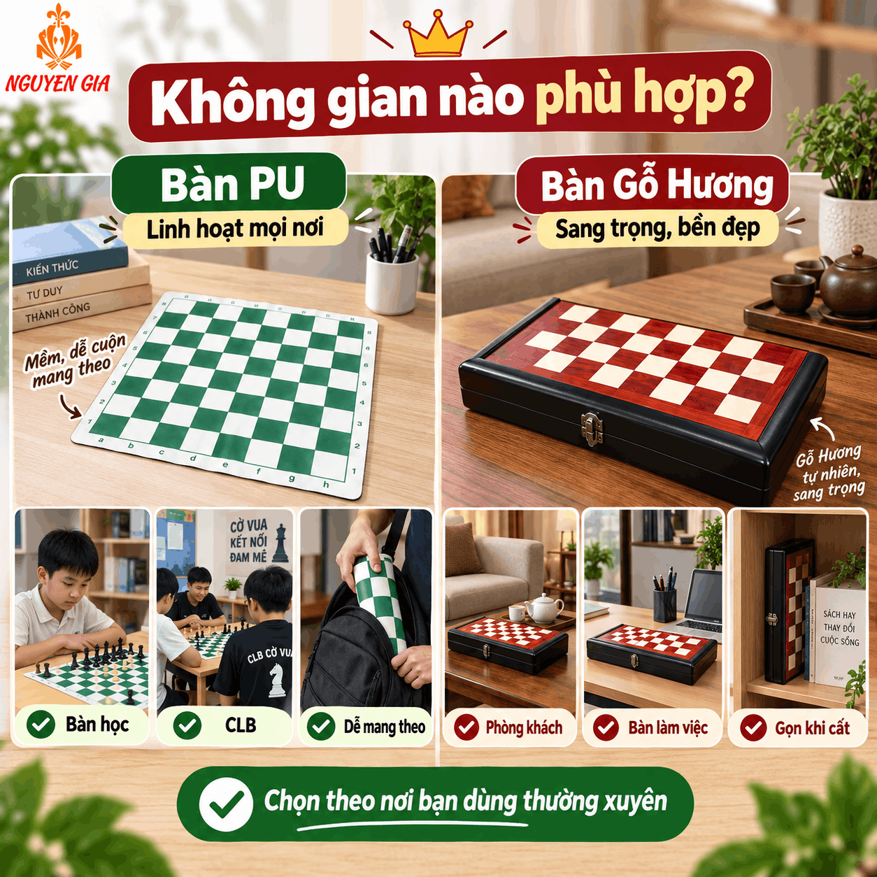Giá Bàn Cờ Vua Bán Riêng: Vì Sao PU Và Gỗ Hương Khác Giá?