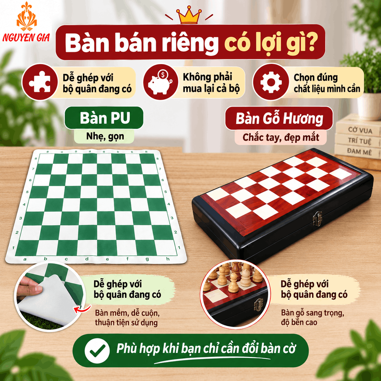 Giá Bàn Cờ Vua Bán Riêng: Vì Sao PU Và Gỗ Hương Khác Giá?