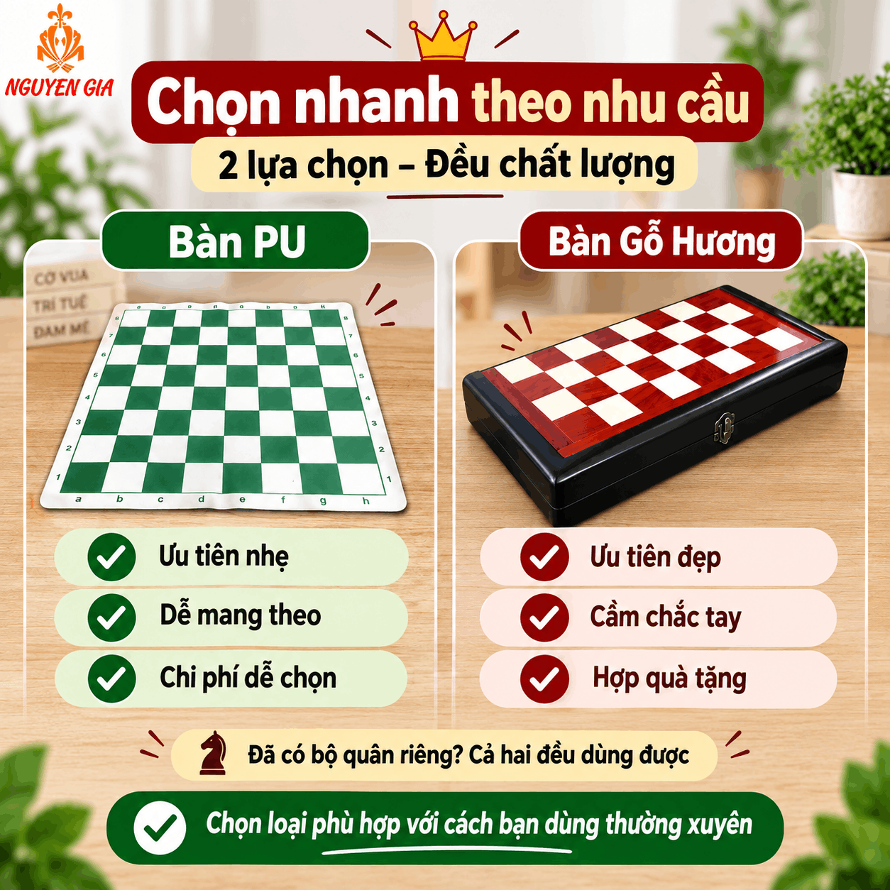 Giá Bàn Cờ Vua Bán Riêng: Vì Sao PU Và Gỗ Hương Khác Giá?