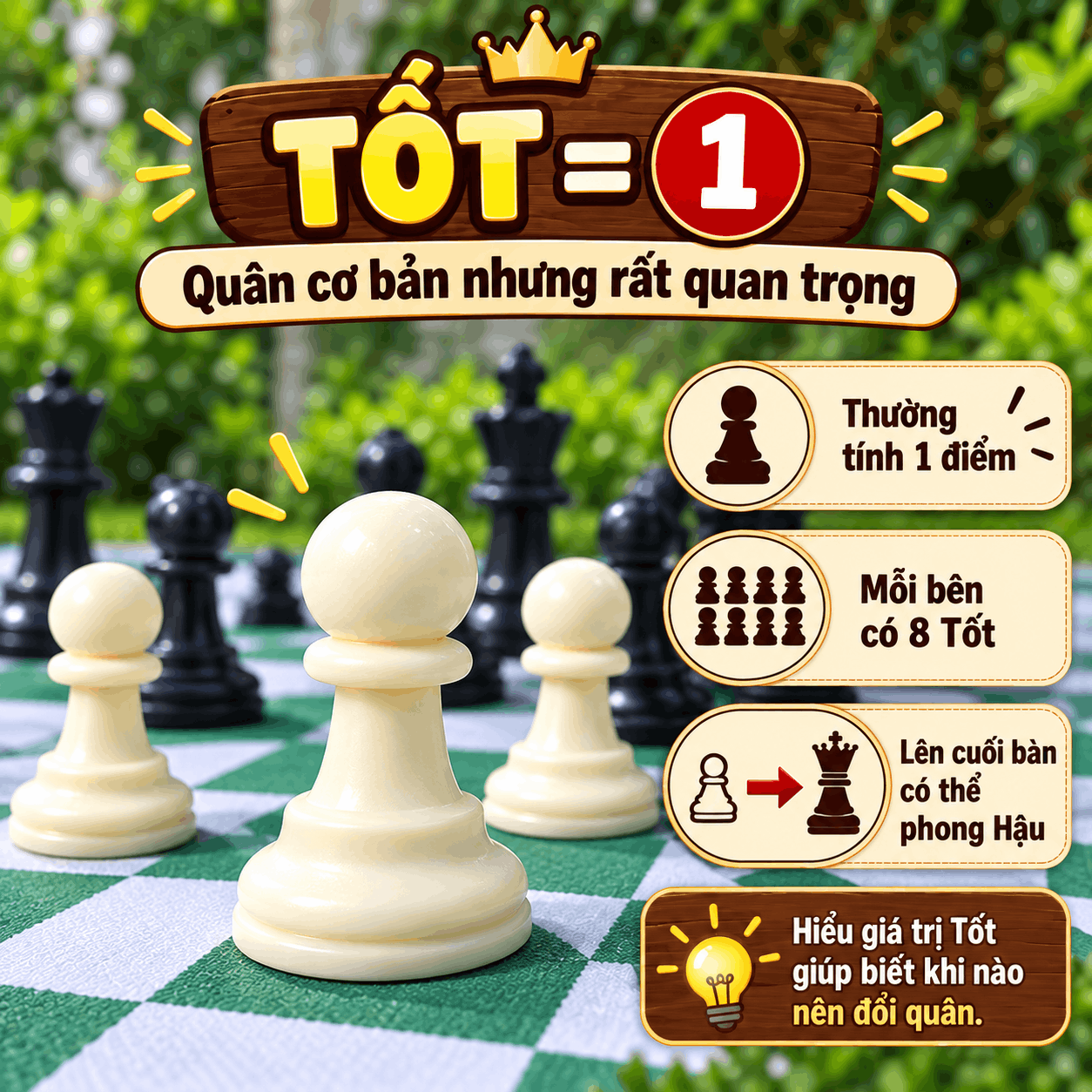 Gi&aacute; Trị C&aacute;c Qu&acirc;n Cờ Vua: Hậu, Xe, Tượng, M&atilde; V&agrave; Tốt Bao Nhi&ecirc;u Điểm?