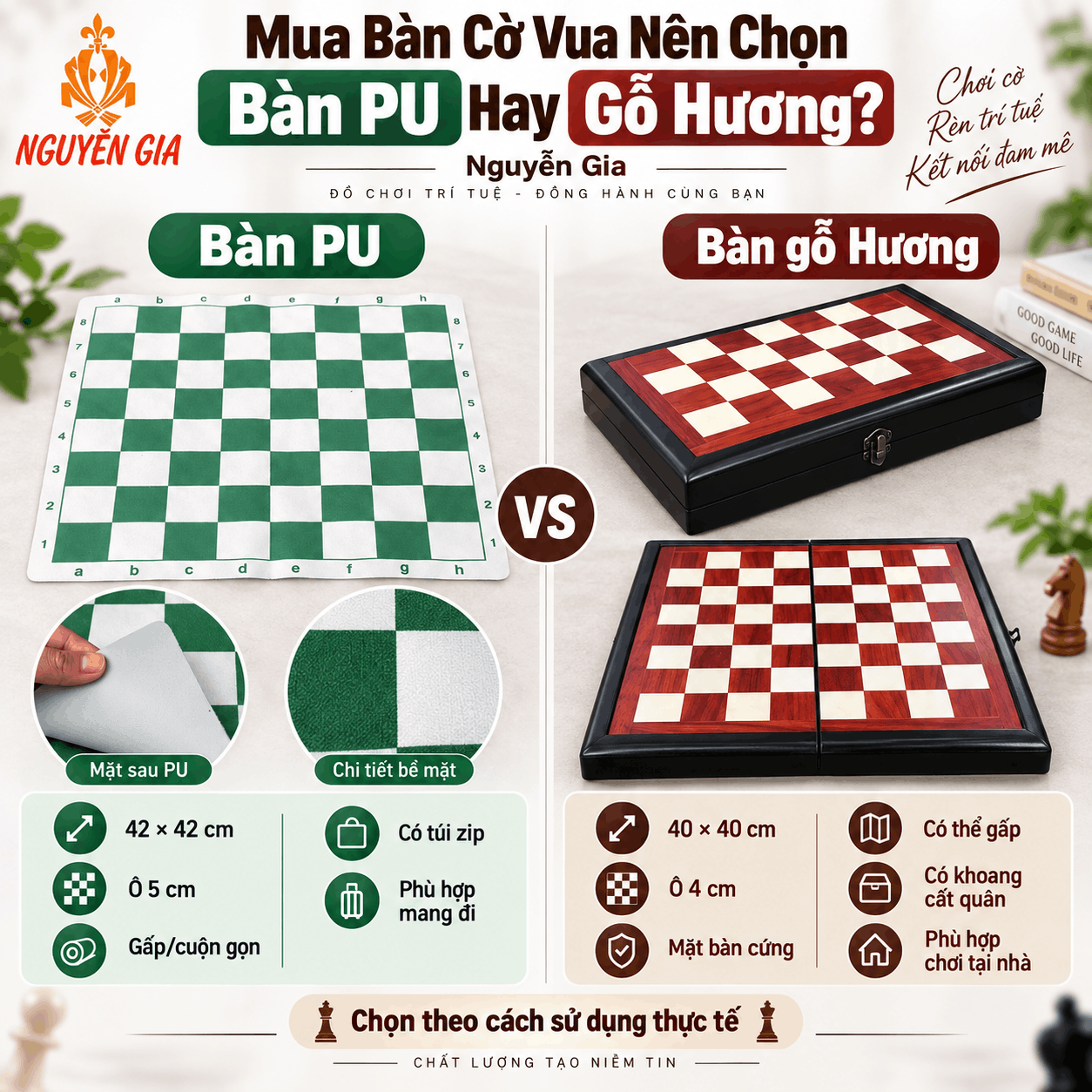 Mua Bàn Cờ Vua Nên Chọn Loại Nào? Bàn PU Hay Bàn Gỗ Hương?