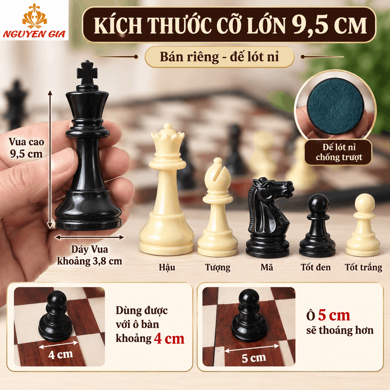 Quân Cờ Vua Mica Đặc 9,5 cm – Bán Riêng, Đế Lót Nỉ