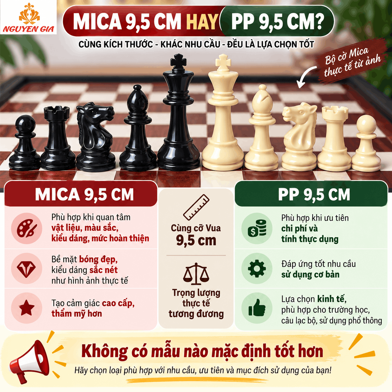 Quân Cờ Vua Mica Đặc 9,5 cm – Bán Riêng, Đế Lót Nỉ