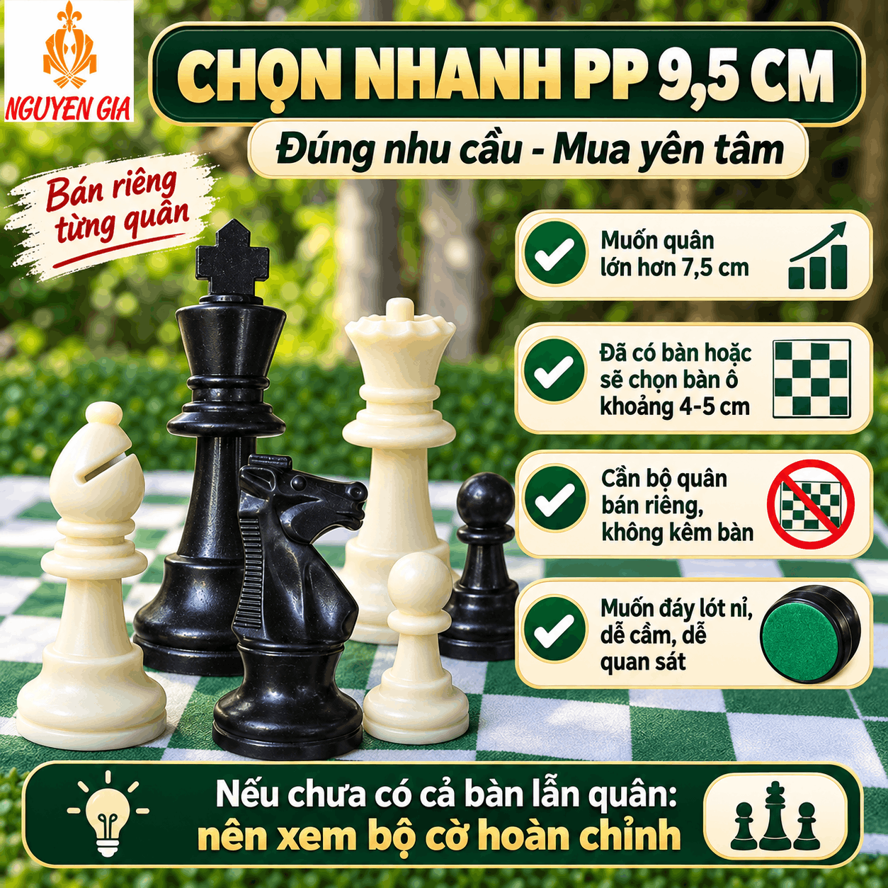 Quân Cờ Vua PP 9,5 cm – Cỡ Lớn, Bán Riêng
