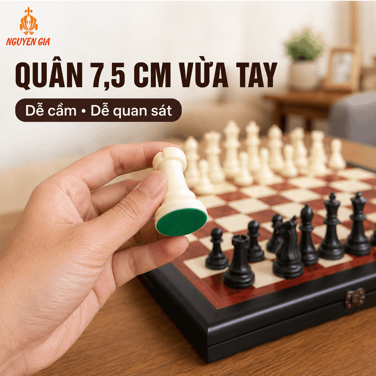 Bộ Cờ Vua Bàn Gỗ Hương – Quân PP 7,5cm