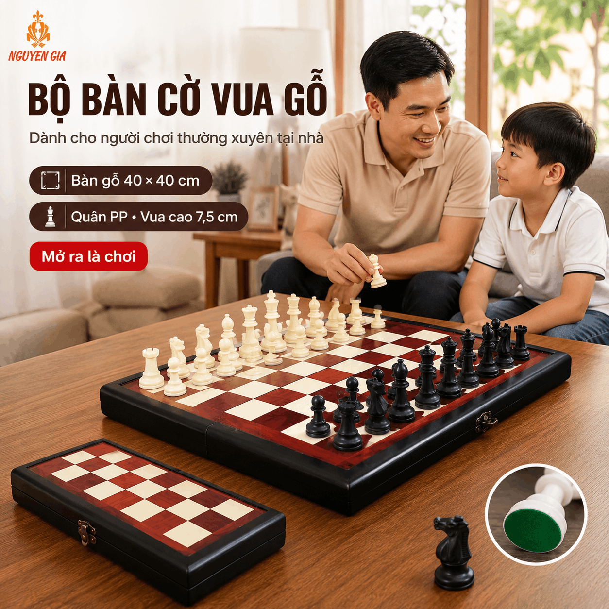 Bộ Cờ Vua Bàn Gỗ Hương – Quân PP 7,5cm