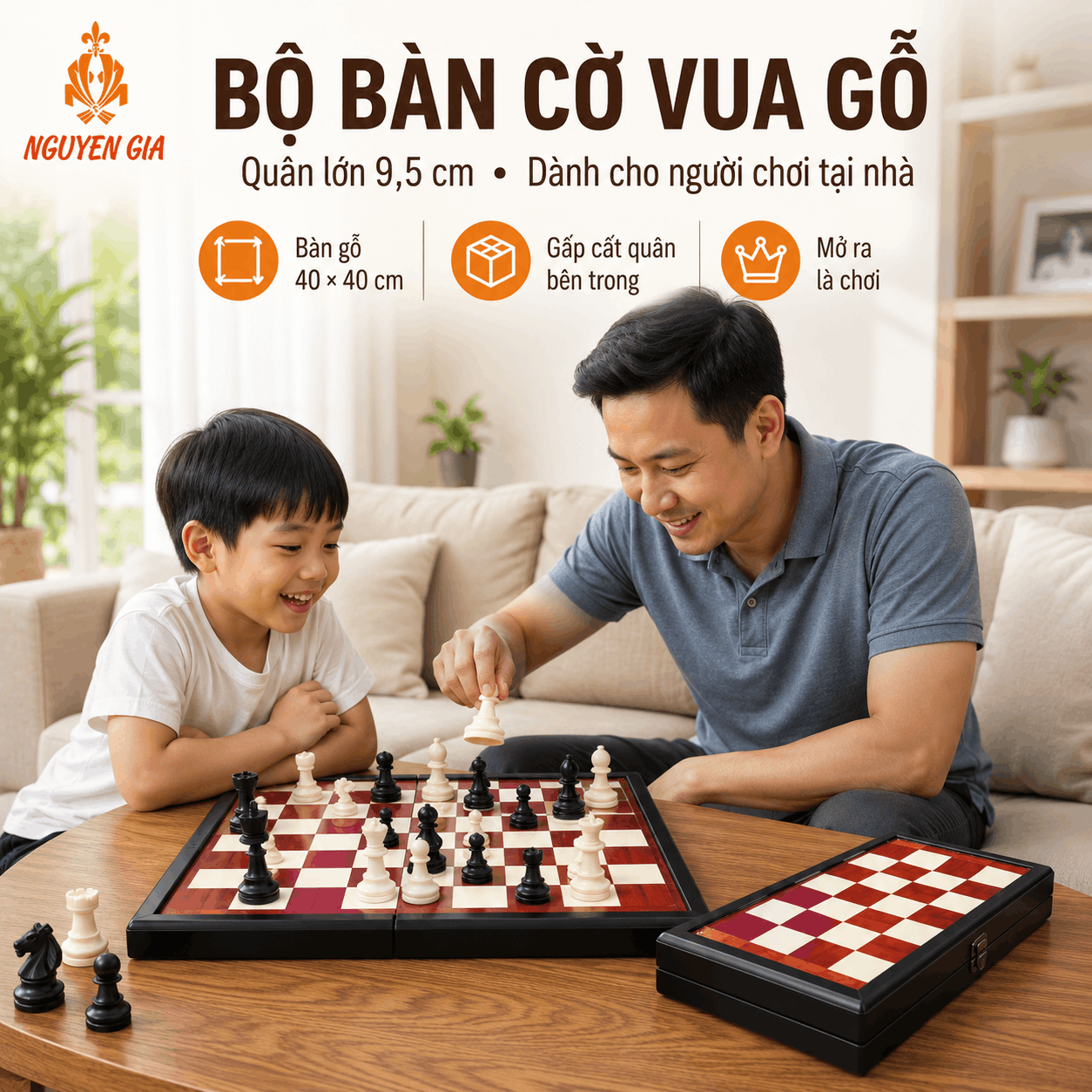 Bộ Cờ Vua Bàn Gỗ Hương – Quân PP 9,5cm