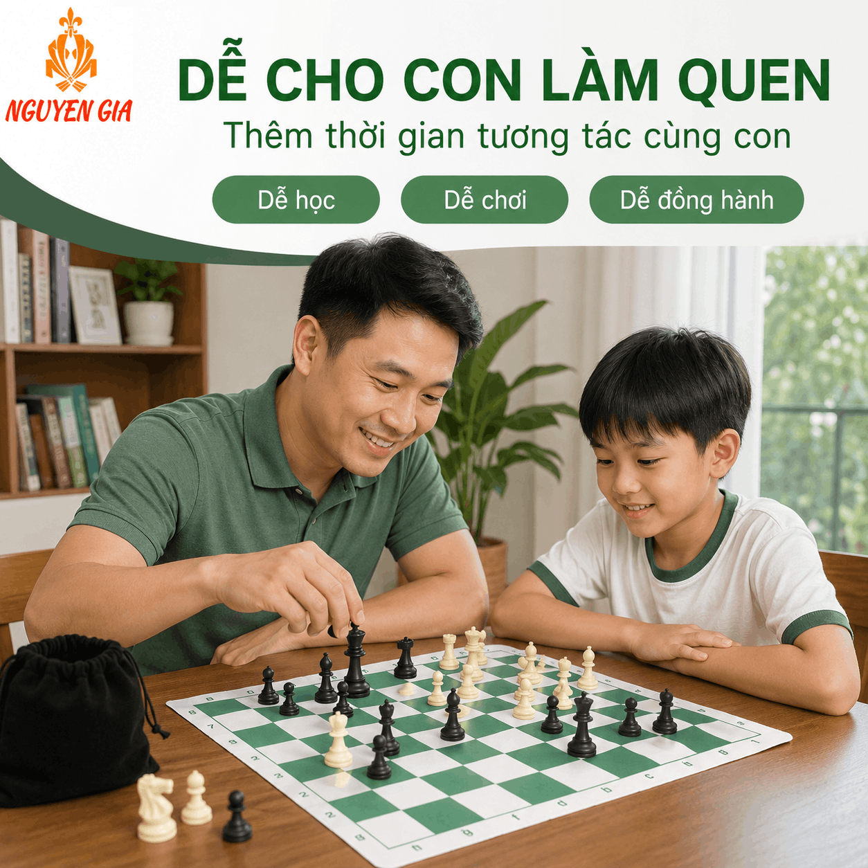 Bộ Cờ Vua Cho Người Mới – Bàn PU 42cm, Quân PP 7,5cm