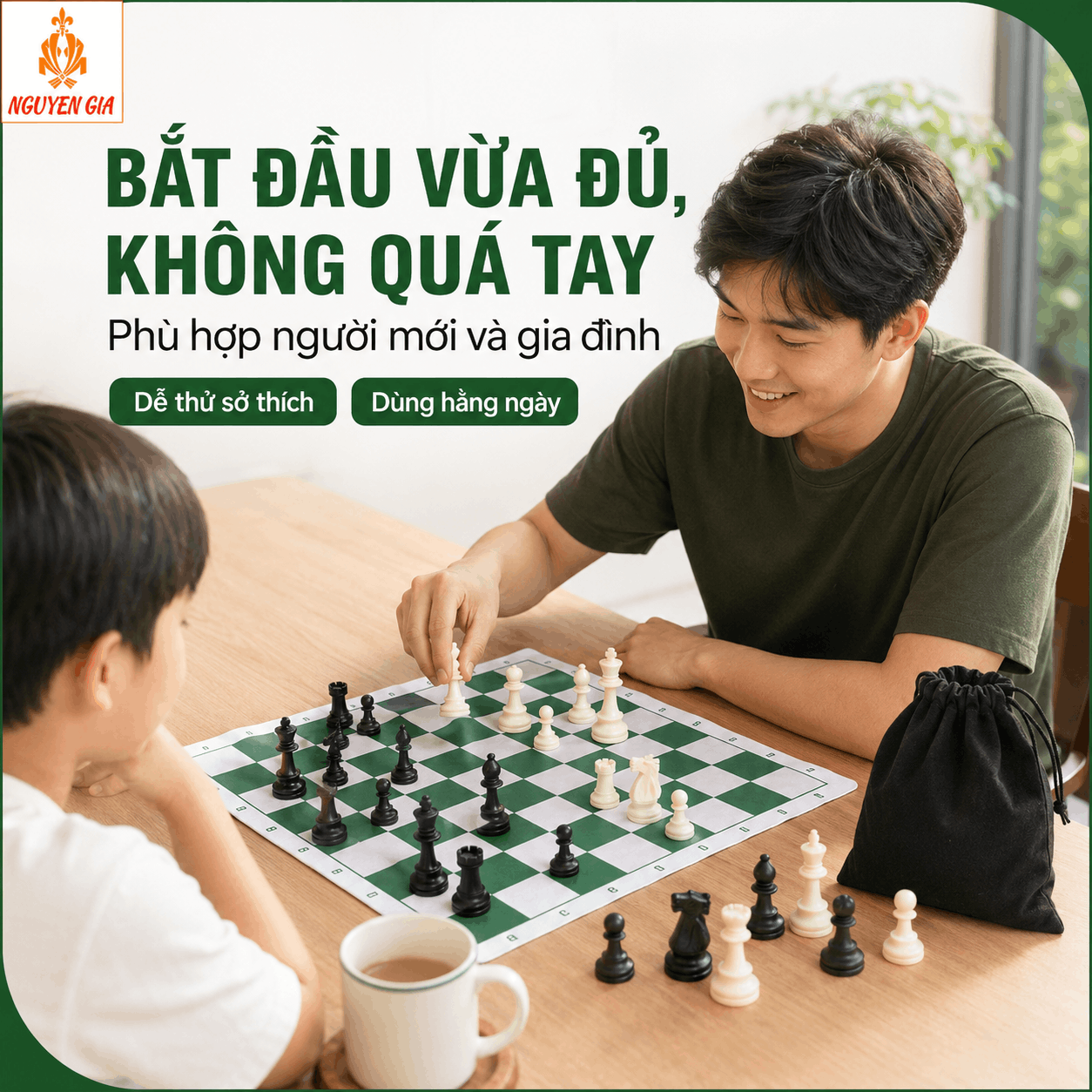 Bộ Cờ Vua Cho Người Mới – Bàn PU 42cm, Quân PP 7,5cm