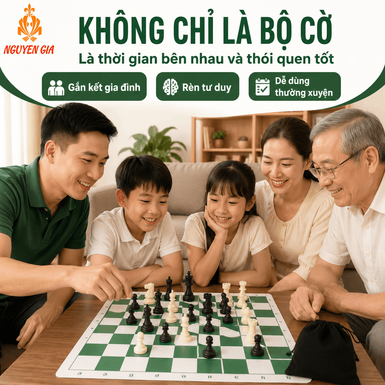 Bộ Cờ Vua Cho Người Mới – Bàn PU 42cm, Quân PP 7,5cm