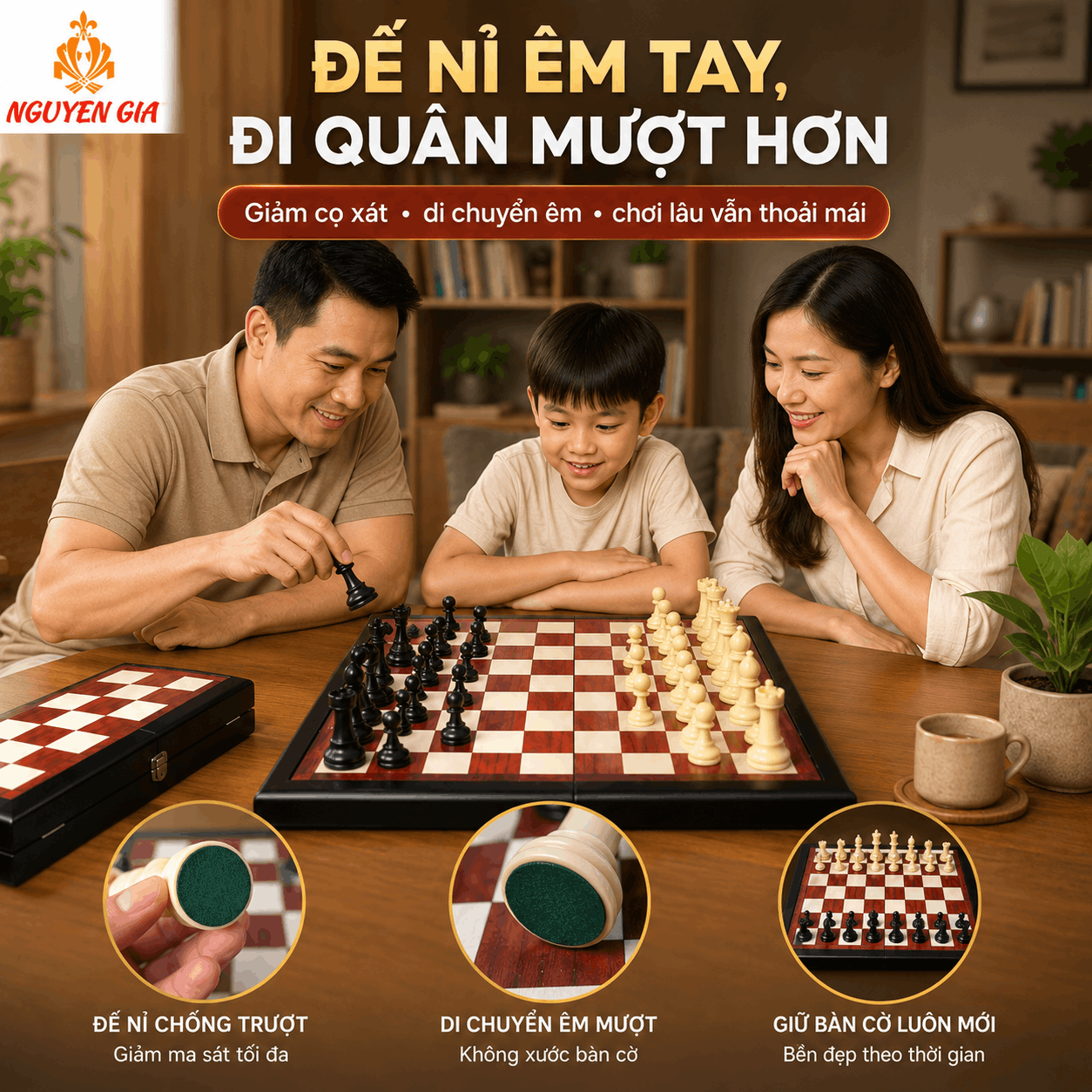 Bộ Cờ Vua Bàn Gỗ Hương – Quân Mica Đặc Vua 9,5cm