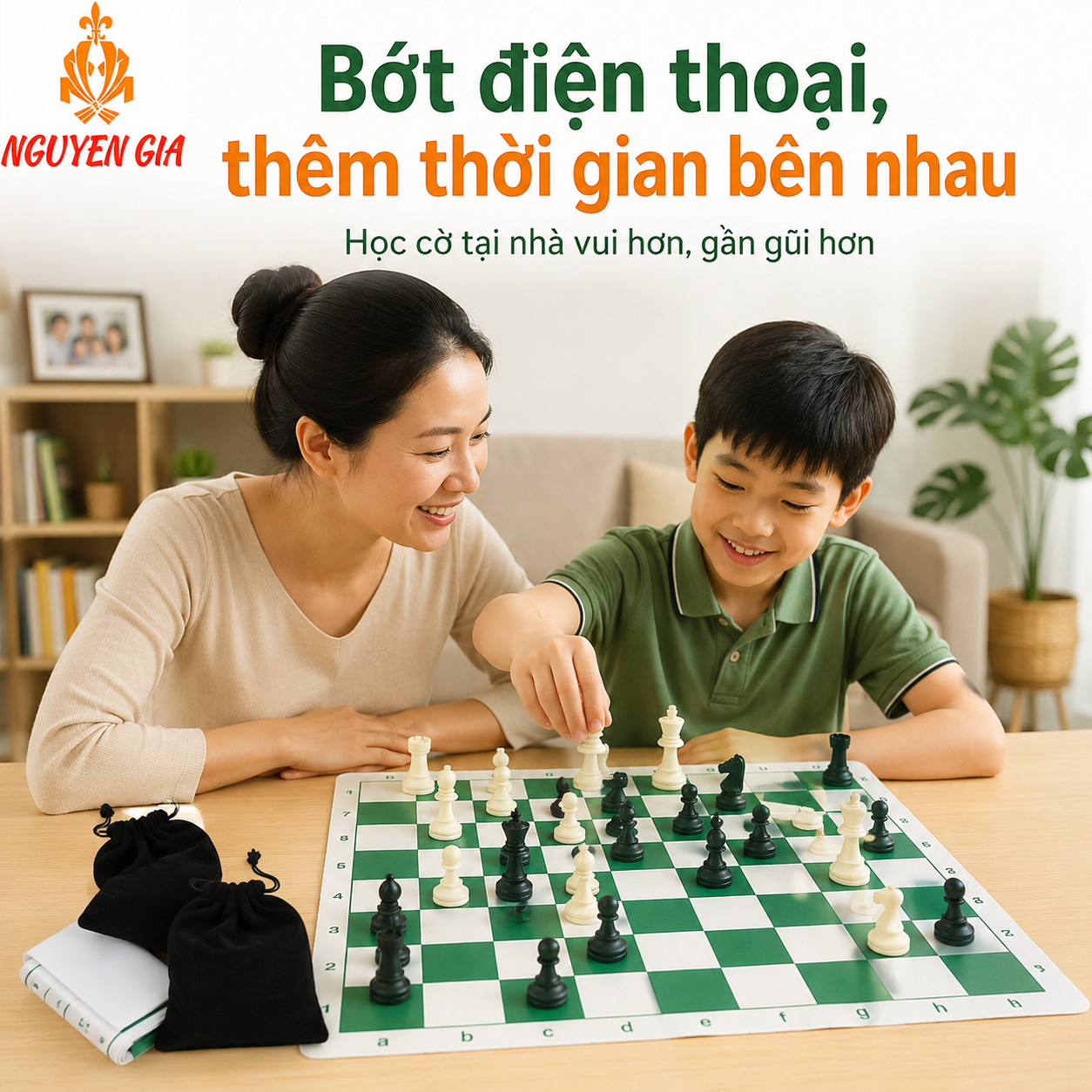 Bộ Cờ Vua Cho Học Sinh – Vua 9,5cm, Bàn PU 42cm, Có Túi