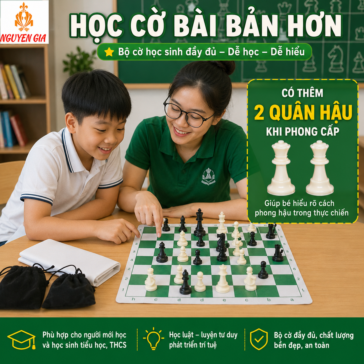 Bộ Cờ Vua Cho Học Sinh – Vua 9,5cm, Bàn PU 42cm, Có Túi