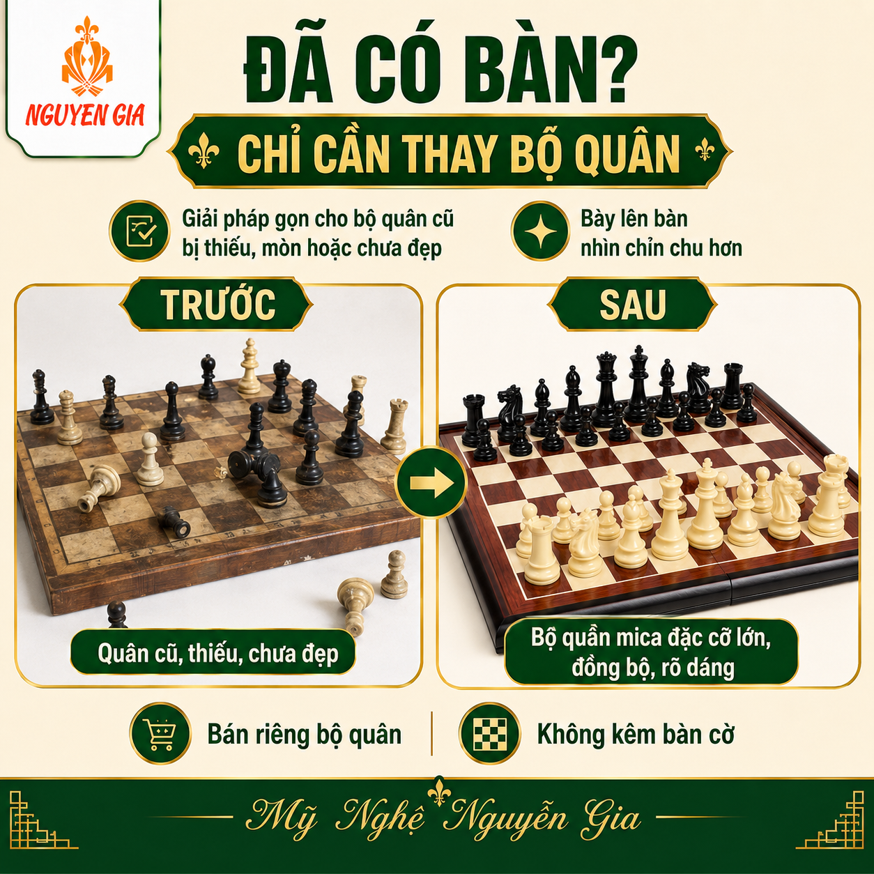 Quân Cờ Vua Mica Đặc Cỡ Lớn, Vua 9.5cm – Đế Lót Nỉ