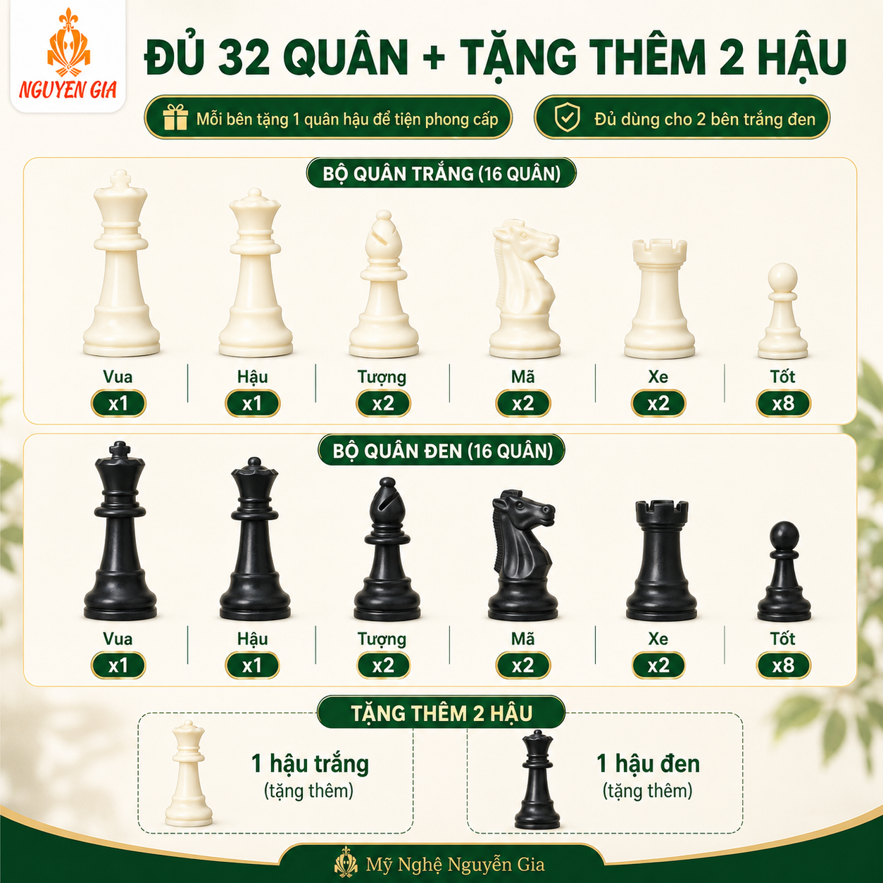 Quân Cờ Vua Nhựa PP Cỡ Lớn, Đế Lót Nỉ – Đủ 32 Quân