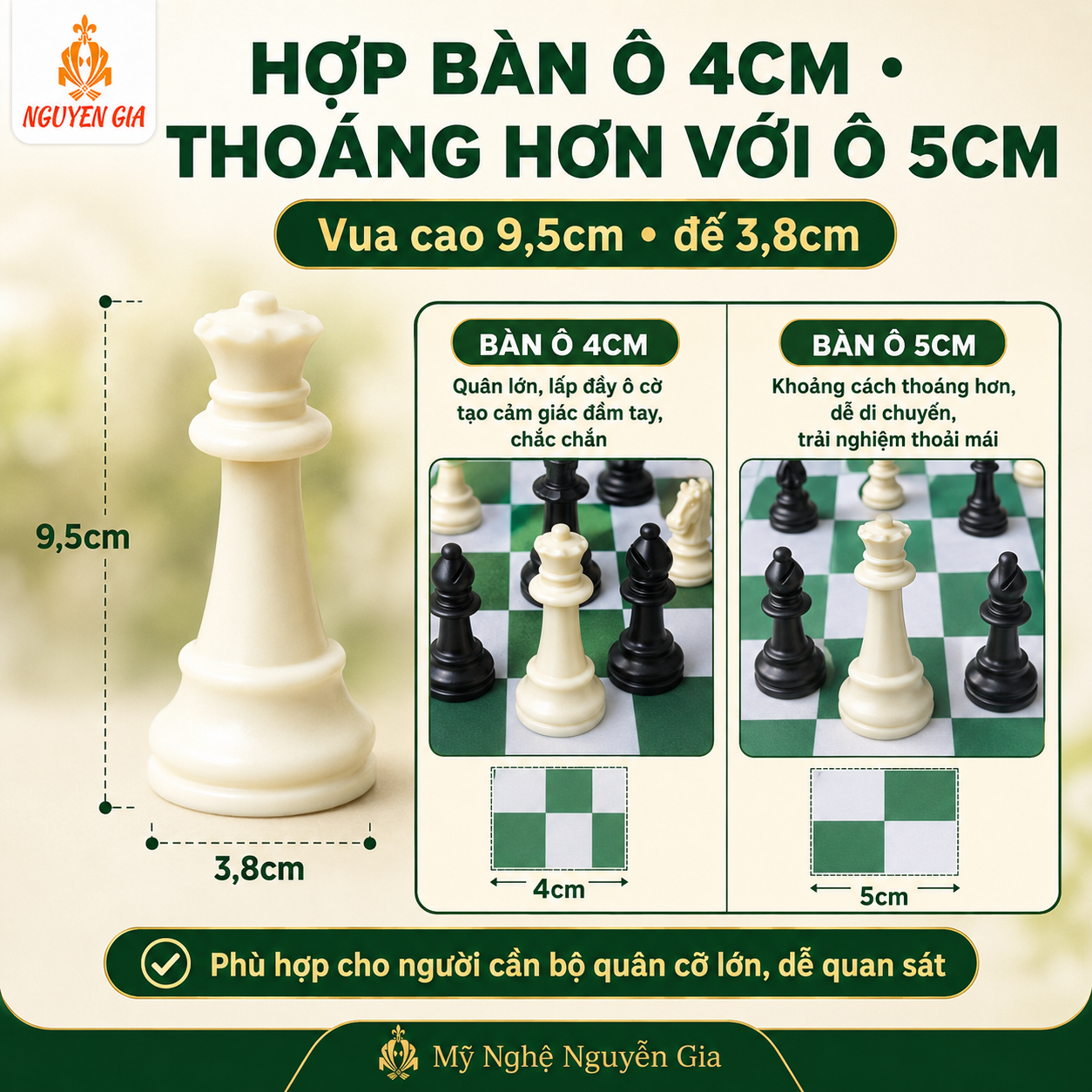 Quân Cờ Vua Nhựa PP Cỡ Lớn, Đế Lót Nỉ – Đủ 32 Quân