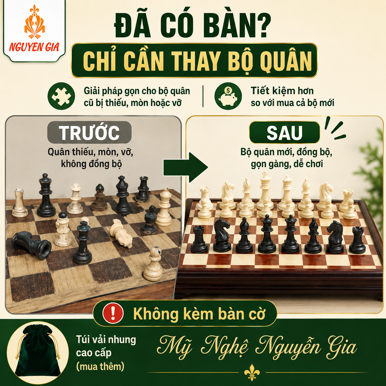 Quân Cờ Vua Nhựa PP Cỡ Vừa, Vua 7.5cm – Đế Lót Nỉ