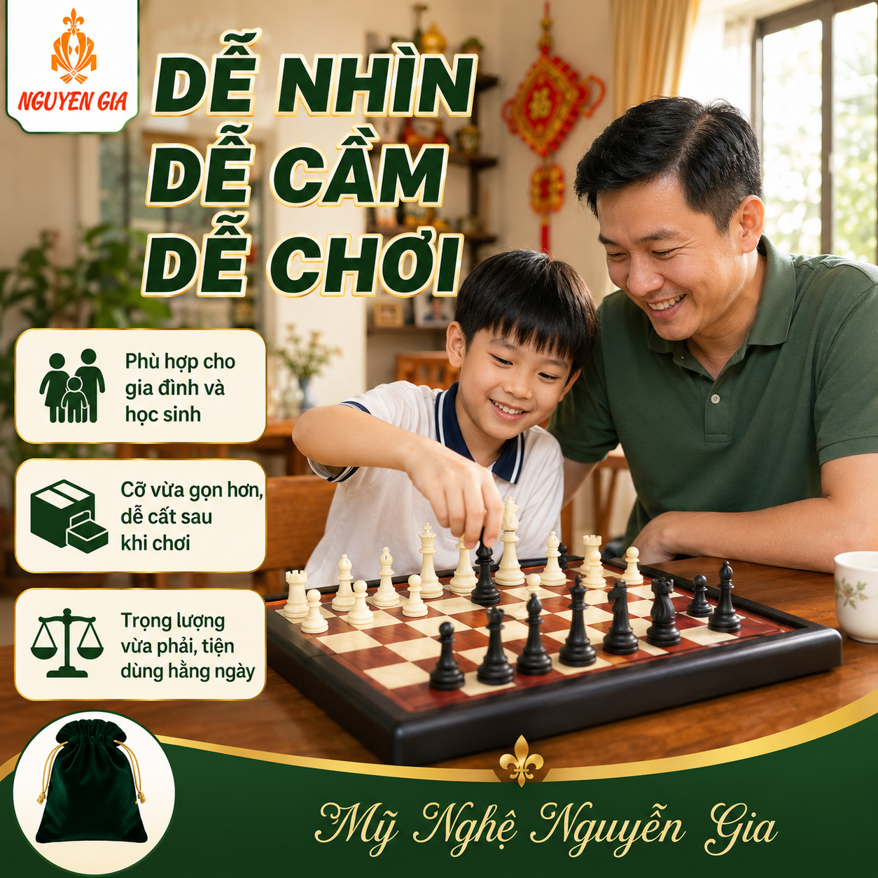 Quân Cờ Vua Nhựa PP Cỡ Vừa, Vua 7.5cm – Đế Lót Nỉ