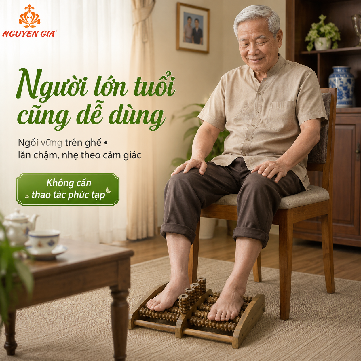 Bàn Lăn Chân Gỗ Bách Xanh MXC-01 – Dụng Cụ Massage Chân Dáng Cao